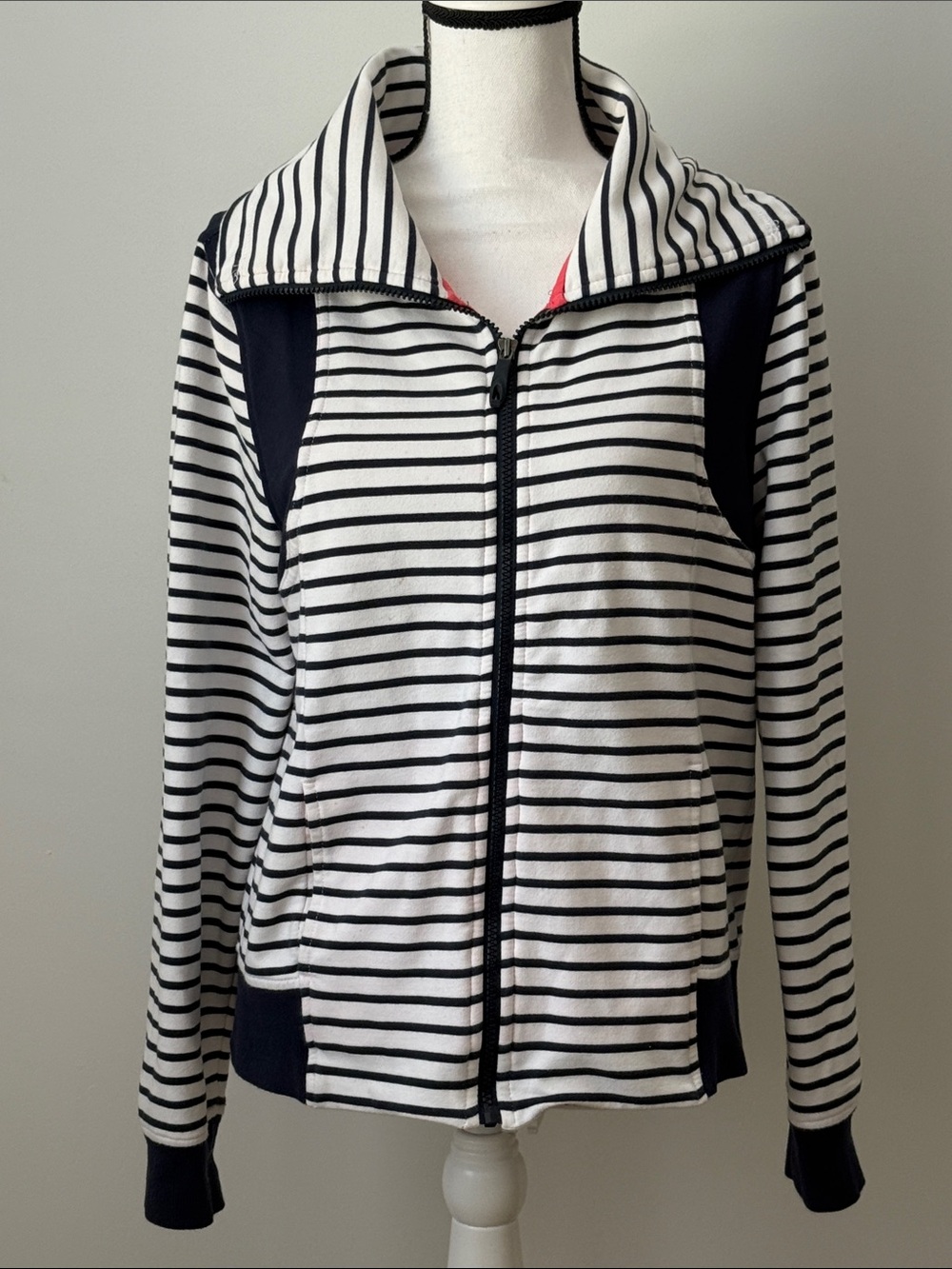 Laura Scott Striped Navy & White Zip-Front Women's Jacket, Size Medium